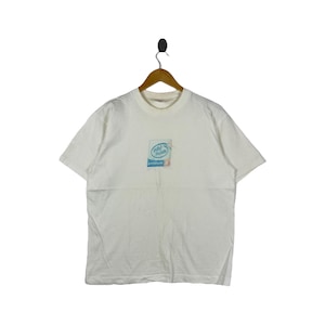 Puede incluir: Camiseta blanca de manga corta con un pequeño gráfico centrado. El gráfico presenta el logotipo de Intel Inside en azul y blanco, con la palabra "pentium" debajo. La camiseta está colgada en una percha de madera.