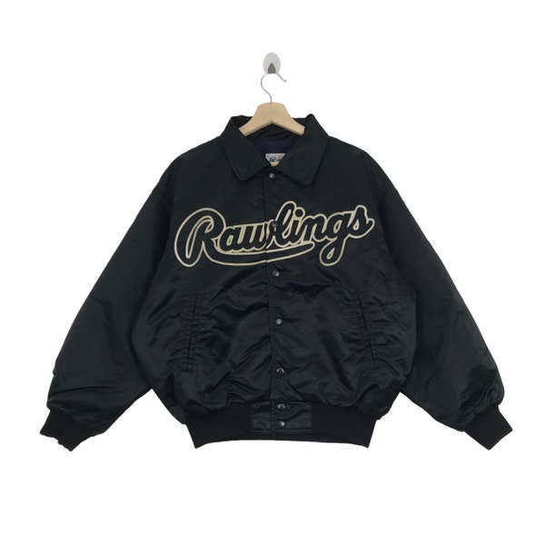 Vintage 90s RAWLINGS Varsity Jacket By Asics Big Logo Spellout Vintage MLB Syle Sportswear