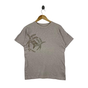 Camiseta vintage 45rpm Ai Indigo Graphic, color beige, 100% algodón, fabricada en Japón, estilo urbano japonés desgastado, estética minimalista, talla M.