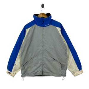 Chaqueta vintage de los 90 Sessions Base Series, talla M, impermeable y transpirable, para snowboard, color gris y azul, estilo techwear, gorpcore, estilo retro skate.