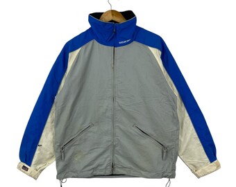 Vintage 90s Sessions Base Series Jacket Medium Waterproof Breathable Snowboard Outerwear Grey Blue Techwear Gorpcore Retro Skate Style