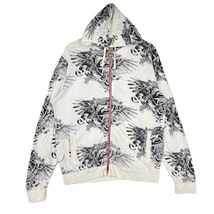 Vintage Quiksilver Hoodies All Over Print Logo Zipper Surfing Style Vintage Mens Clothing