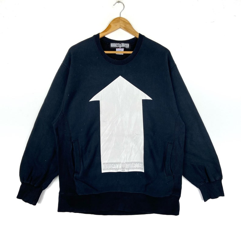 Vintage 90s Bounty Hunter Arrow Sweatshirt XL Made in USA Black Heavyweight Graphic Pullover Harajuku Japanese Streetwear Crewneck Jumper image 1