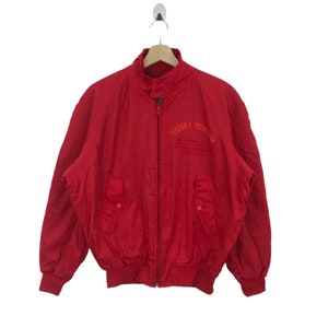 Vintage 90s PERSON’S Harrington Jacket Big Logo Embroidery Red Colour Vintage Mens Casual Style