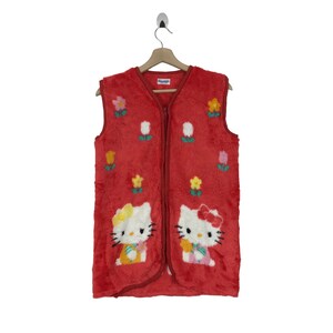 Hello Kitty Fleece Vest Bez Rękawów Sherpa Duże Logo Japoński Sanrio Cartoon Animowany Moda Styl Vintage Ubrania Prezent