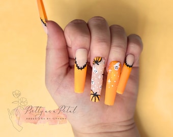 Cute Halloween Press On Nails, Pumpkin Nails, Halloween Nails, Ghost Nails, Press On Nails, Made to Order