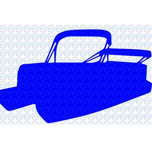 K&ouml;nnte beinhalten: Eine blaue Silhouette eines Bootes mit einem &Uuml;berrollb&uuml;gel und einer R&uuml;cksitzbank.