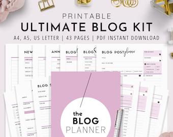 Ultimate Blog Planner, A4, A5, US Letter, Blogging Kit, Blogger Kit, Printable Blogging Planner, Website Planner | Lavender Pink Version