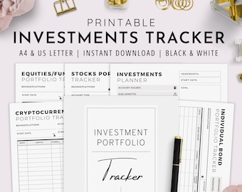 Investments Tracker, Investment Planner, Investments Portfolio Tracker, Stocks, Index Fund, Crypto | A4, US Letter | PDF Instant Download
