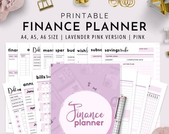 Printable Finance Planner, A4, A5 & A6 SIZE | Lavender Pink Version, Budgeting Planner | Budget Planner