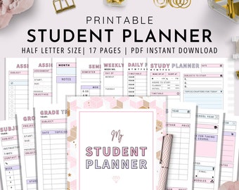 Half Letter, Student Planner Printable , Study Planner, School Planner, College Planner, Planner for Students | Moxie | Instant Download