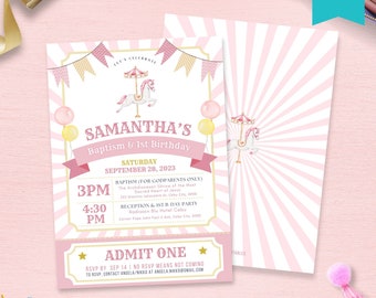 Editable Carousel Theme Birthday Invitation, Baptism Invitation, Editable Carousel Party Invite Template, Canva Birthday Invitation 5x7 Card