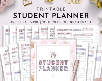 A5, Student Planner Printable , Study Planner, School Planner, College Planner, Planner for Students | Moxie Version | PDF Instant Download