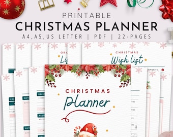 Printable Christmas Planner, Holiday Planner, Gift Planner, Christmas Checklists, Planner for Christmas | PDF | A4, A5 & US Letter Size