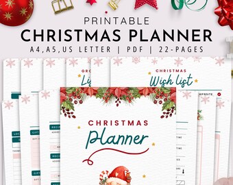 Printable Christmas Planner, Holiday Planner, Gift Planner, Christmas Checklists, Planner for Christmas | PDF | A4, A5 & US Letter Size