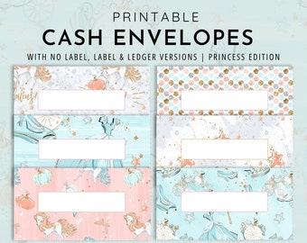 Printable Cash Envelopes Set of 6, Princess Edition, Budget Envelopes, Money Envelopes, Instant Download