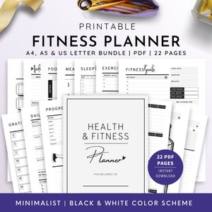 Fitness & Health Planner, A4, A5, US Letter | Fitness Planner, Workout Planner, Exercise Planner, Gym Planner, Weight Loss Tracker