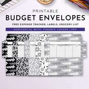 Cash Envelopes Set of 5, Black and white floral Patterns, Budget Envelopes Printable, Instant Download