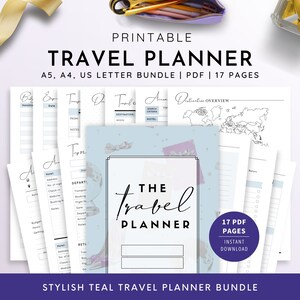 Planejador de viagens, A4, A5 e carta dos EUA Planejador de viagens para impressão, Planejador de férias, Planejador de viagens, Planejador de férias, Versão elegante | 17 PÁGINAS