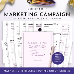 US Letter, Marketing Campaign Planner, 33 Pages, Marketing Campaign Templates, Printable Marketing Campaign, Marketing Planner | Lavender