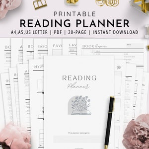 Printable Reading Journal, Book Tracker, Reading Planner, Book Review Journal, Bookshelf, A4, A5, US Letter, Downloadable Planner image 1