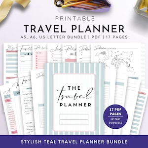 Planejador de viagens, Planejador de viagens para impressão, Planejador de viagens, Planejador de férias, Planejador de férias | A5, A6 e US LETTER | 17 PÁGINAS