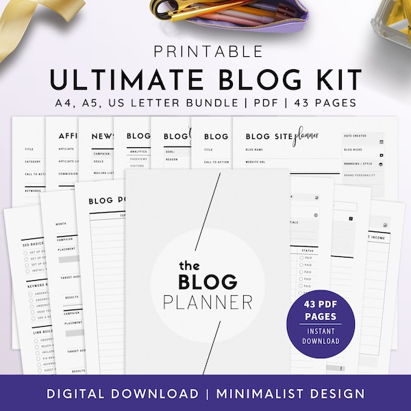 Ultimate Blog Planner, A4, A5, US Letter, Blogging Kit, Blogger Kit, Printable Blogging Planner, Website Planner | PDF | 43 Pages