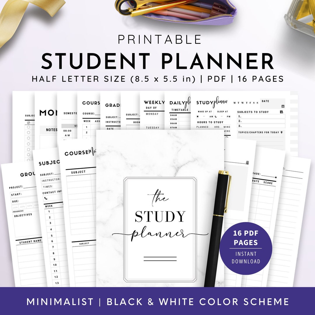 Half Letter, Student Planner Printable , Study Planner, School Planner ...