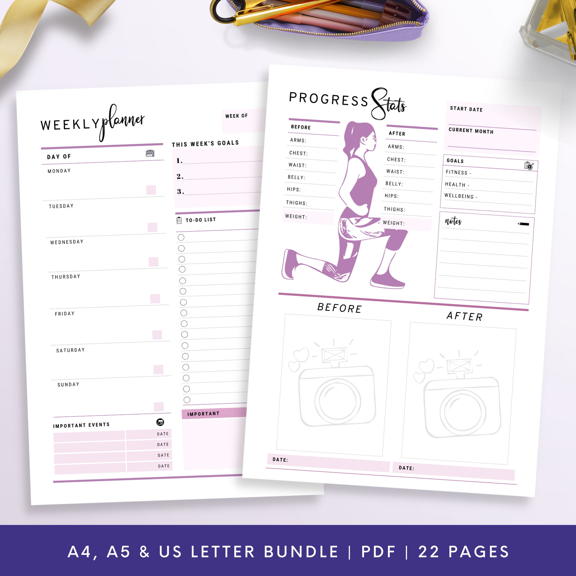 Fitness Planner, A4, A5, US Letter | Fitness Planner, Workout Planner ...