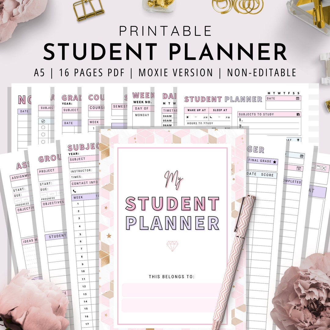 A5, Student Planner Printable , Study Planner, School Planner, College ...