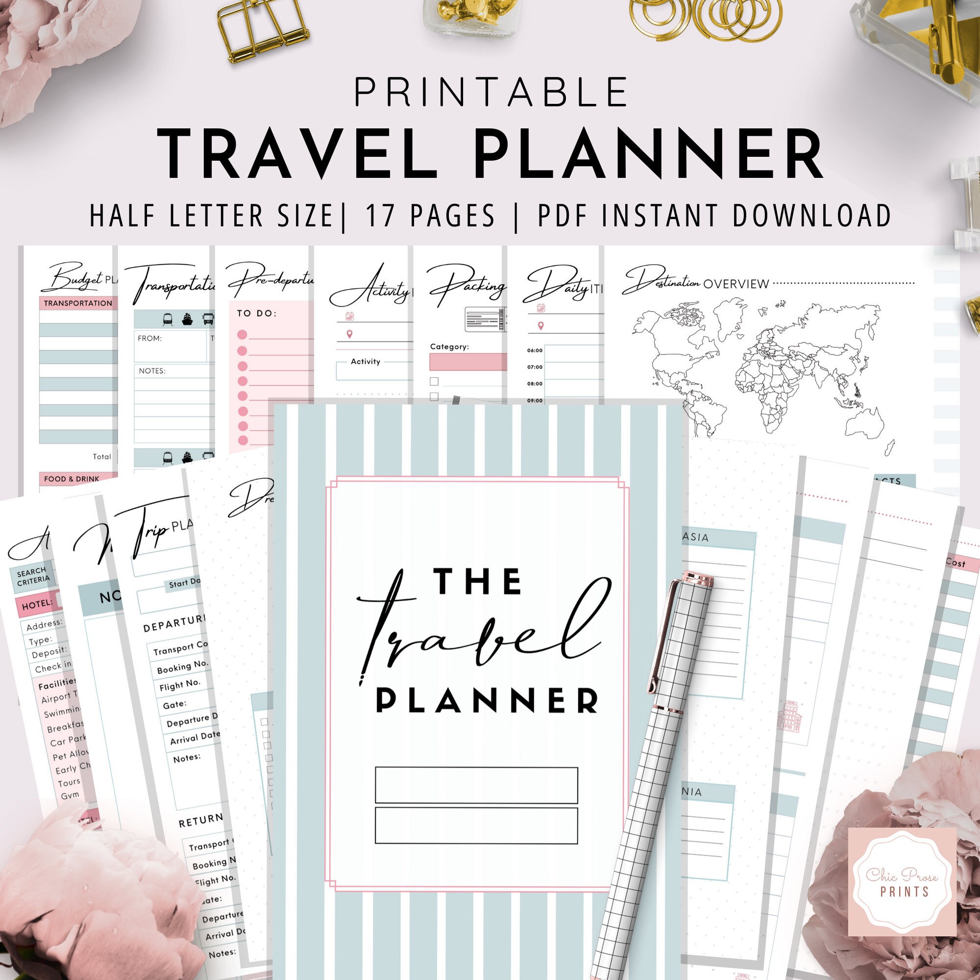 Travel Planner, Half Letter, Printable Travel Planner , Trip Planner ...