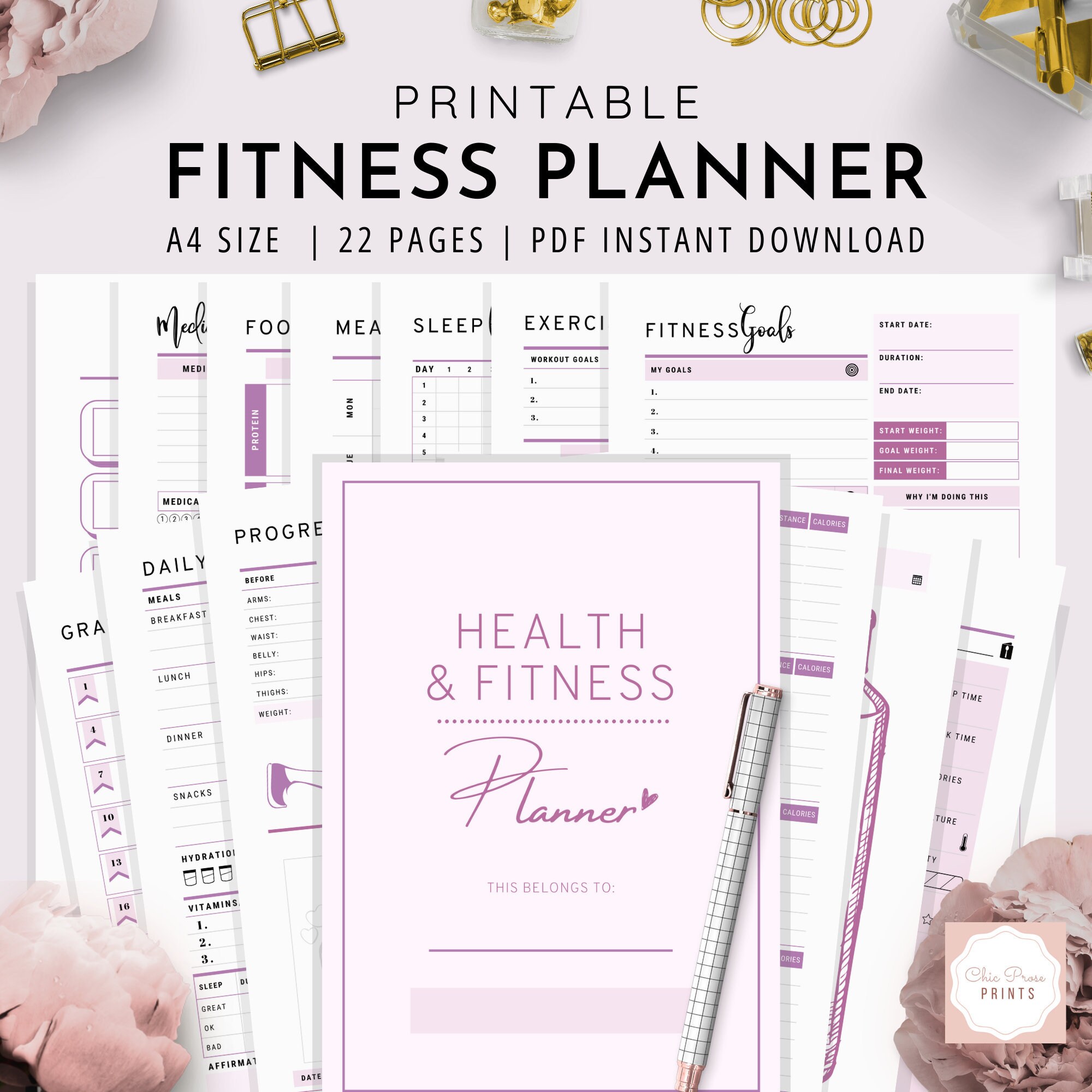 A4 Fitness & Health Planner Fitness Planner Workout Etsy