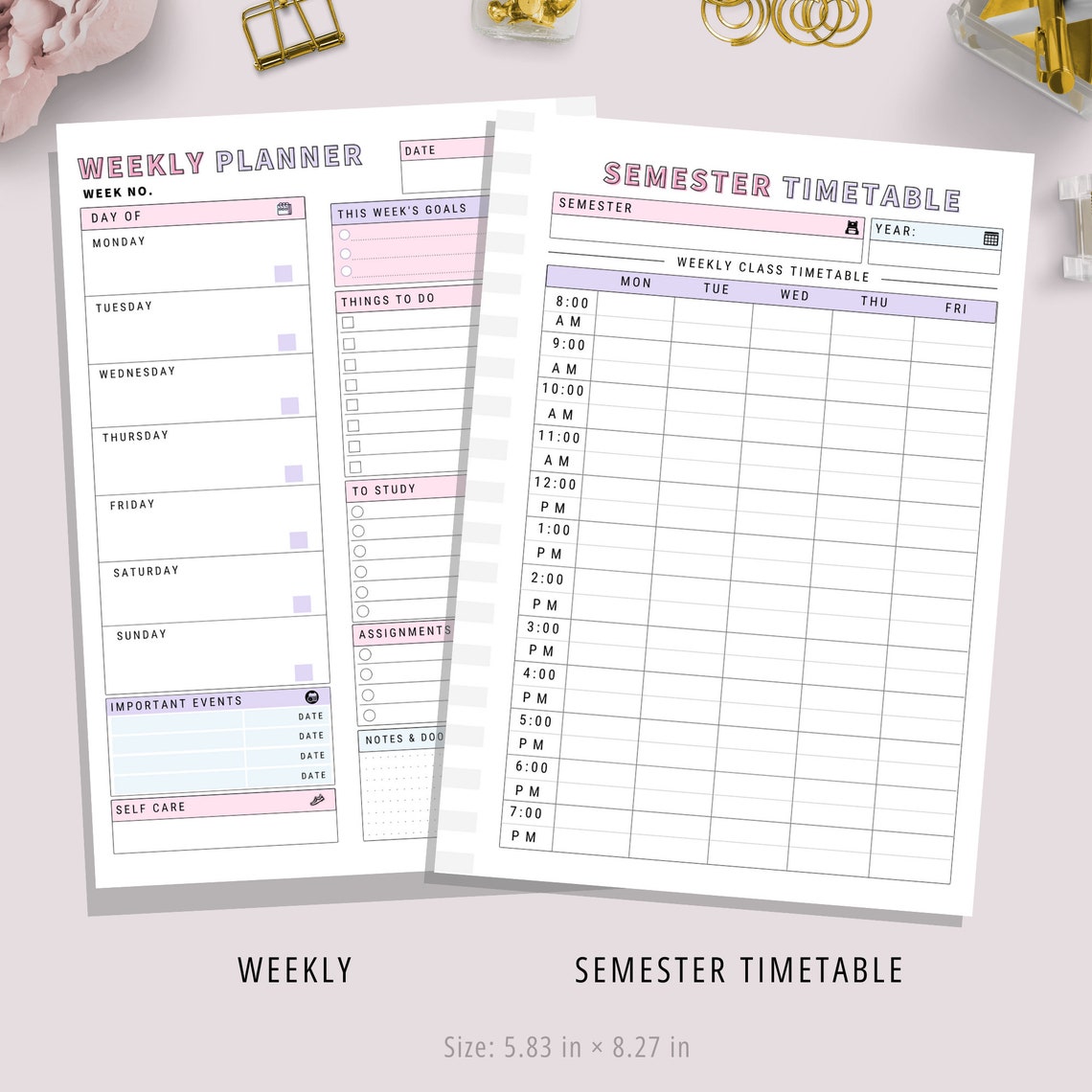 A5, Student Planner Printable , Study Planner, School Planner, College ...