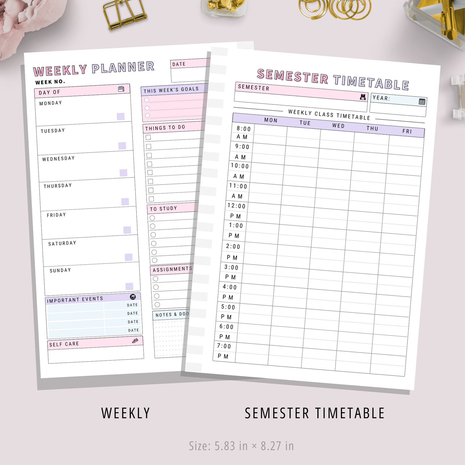 A5, Student Planner Printable , Study Planner, School Planner, College ...