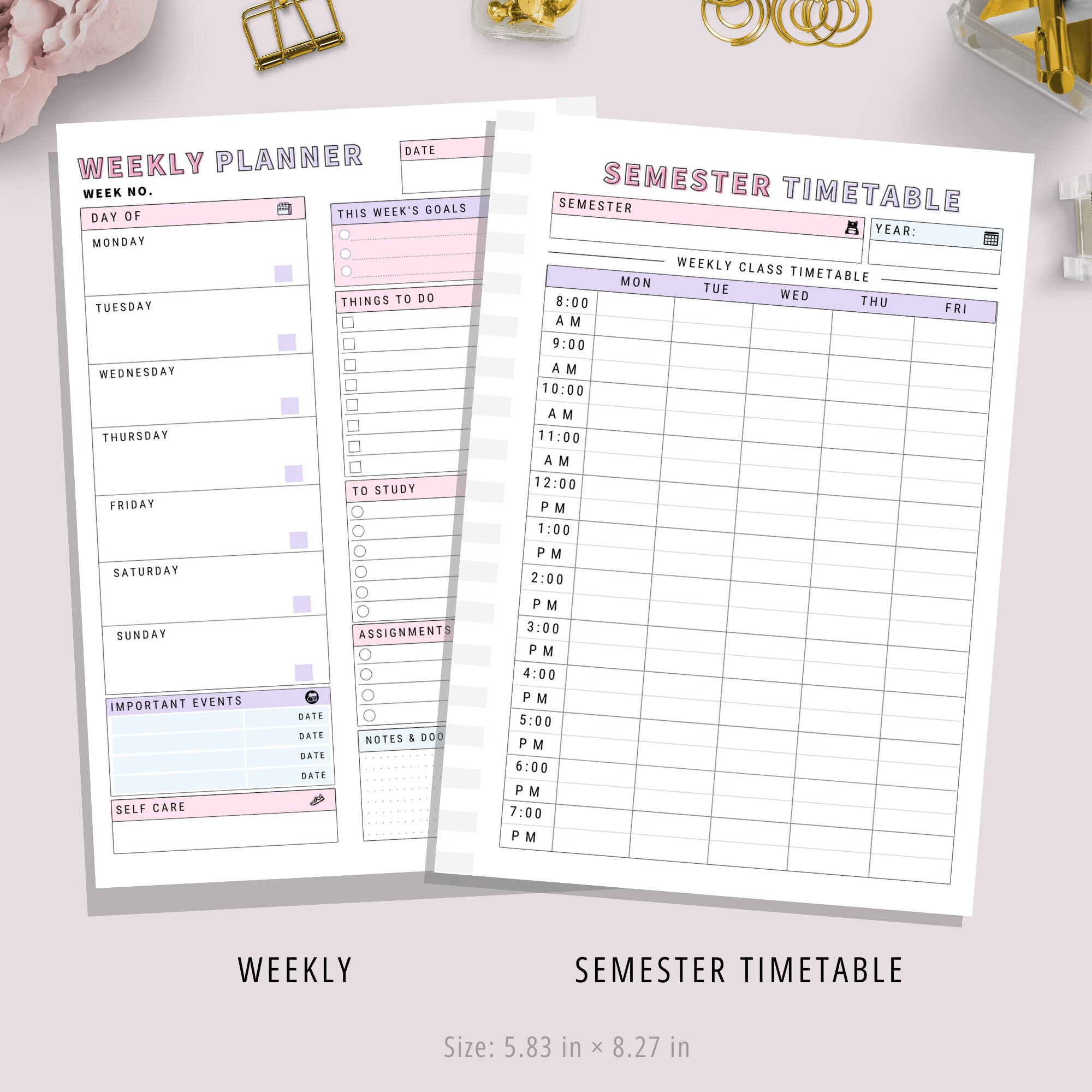 A5, Student Planner Printable , Study Planner, School Planner, College ...