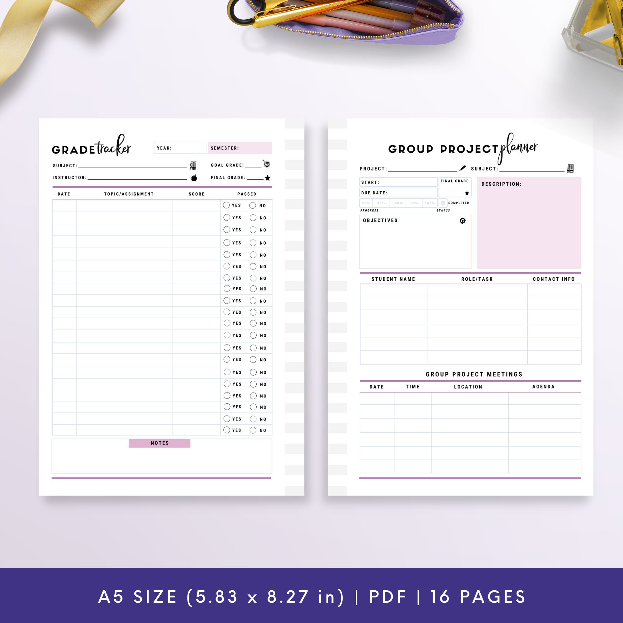 A5, Student Planner Printable (lavender), Study Planner, School Planner ...