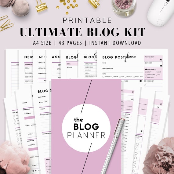 A4, Ultimate Blog Planner, Blogging Kit, Blogger Kit, Printable Blogging Planner, Website Planner | Lavender Version | 43 Pages
