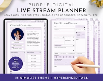 Digitaler Live-Stream-Planer, Lila Live-Streaming-Planer, Streamer-Planer, Game-Streaming-Planer, Podcast-Planer, Goodnotes