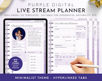 Digital Live Stream Planner, Purple Live Streaming Planner, Streamer Planner, Game Streaming Planner, Podcast Planner, Goodnotes