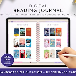 Digital Reading Journal, Digital Reading Planner, Reading Tracker, Landscape Reading Journal, Reading Log, Book Review, Goodnotes Journal