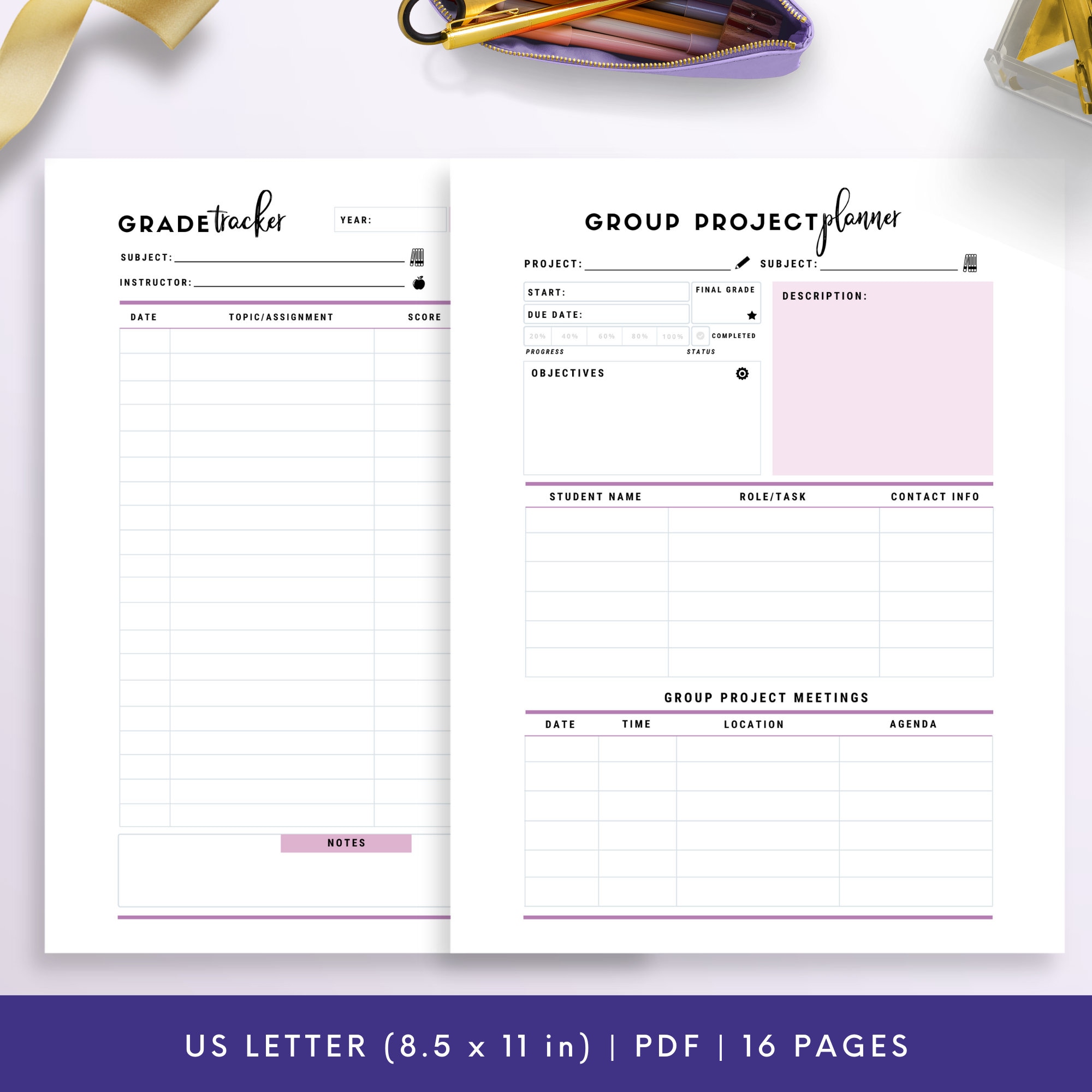 Letter Size, Student Planner Printable (lavender), Study Planner ...