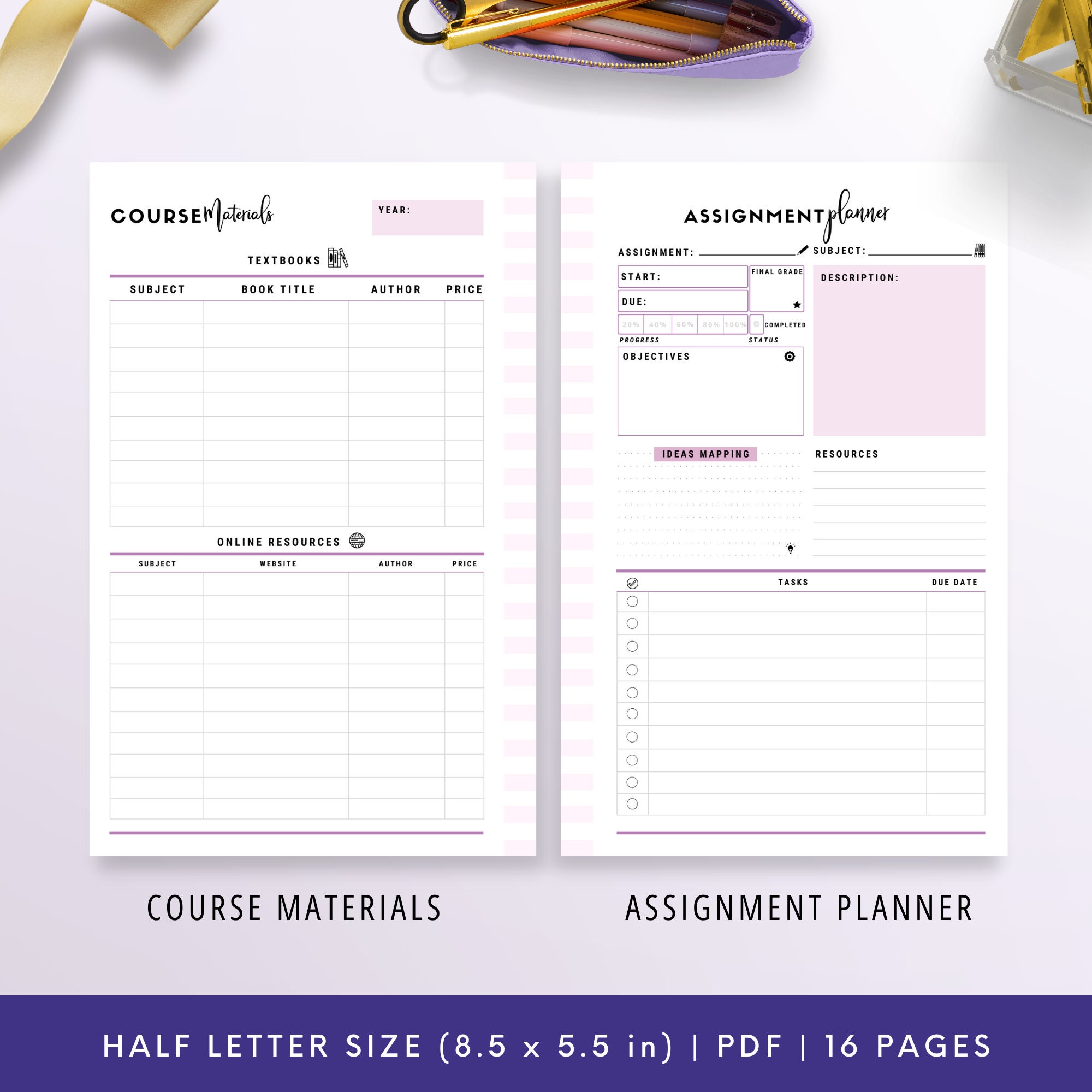 Half Letter, Student Planner Printable , Study Planner, School Planner ...