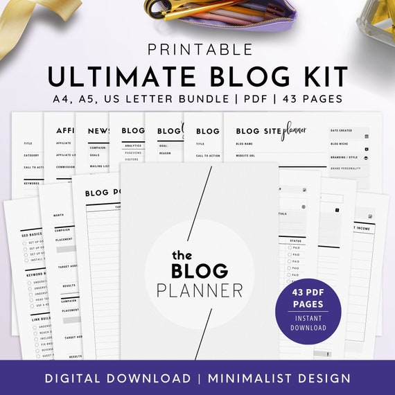 Ultimate Blog Planner, A4, A5, US Letter, Blogging Kit, Blogger Kit, Printable Blogging Planner, Website Planner | PDF | 43 Pages