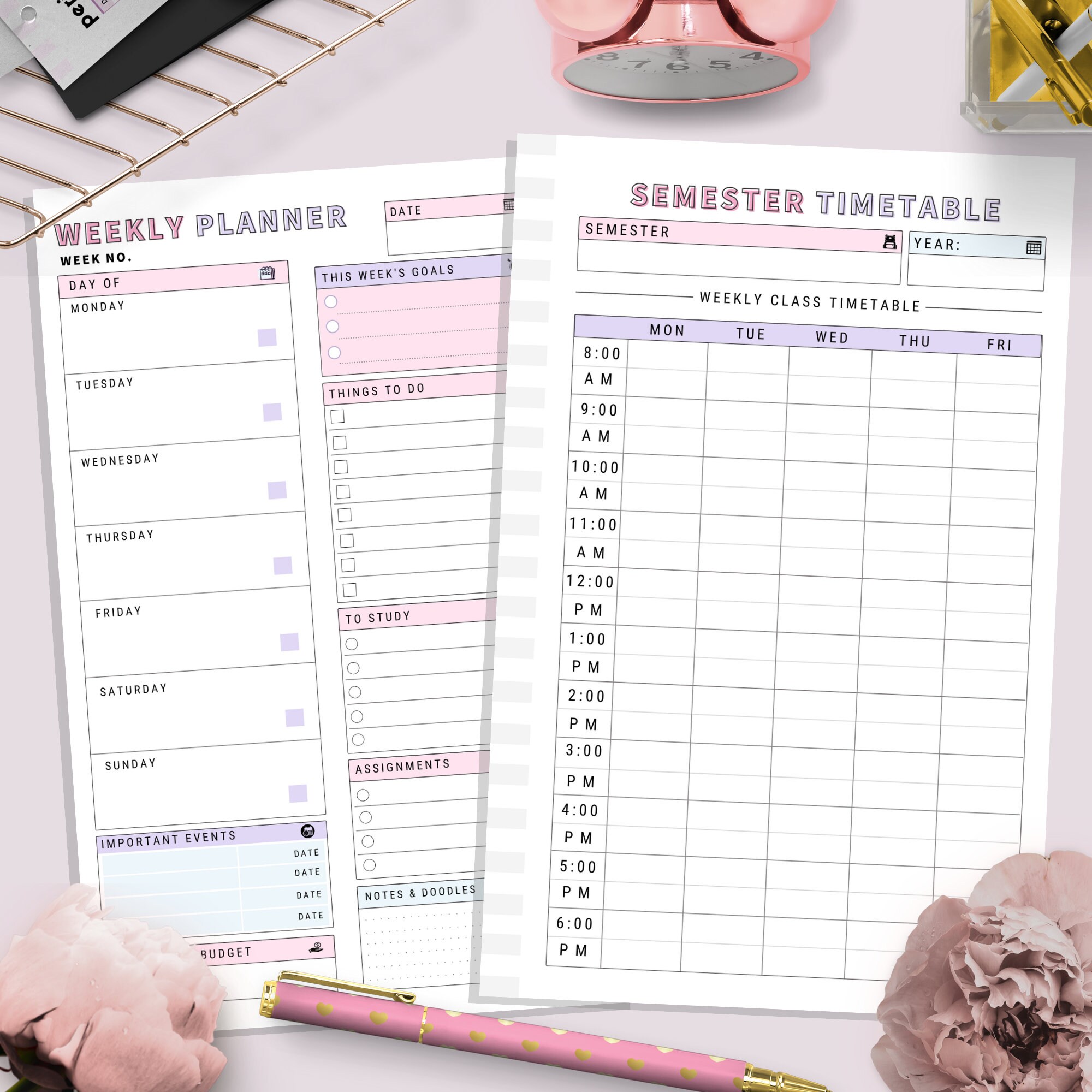 Half Letter, Student Planner Printable , Study Planner, School Planner ...