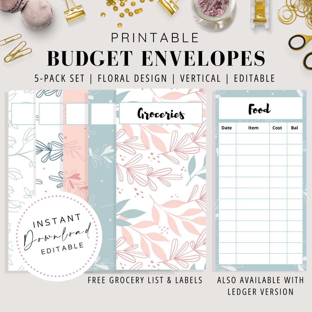 Printable Cash Envelopes Set of 5, Floral Patterns, Budget Envelopes ...