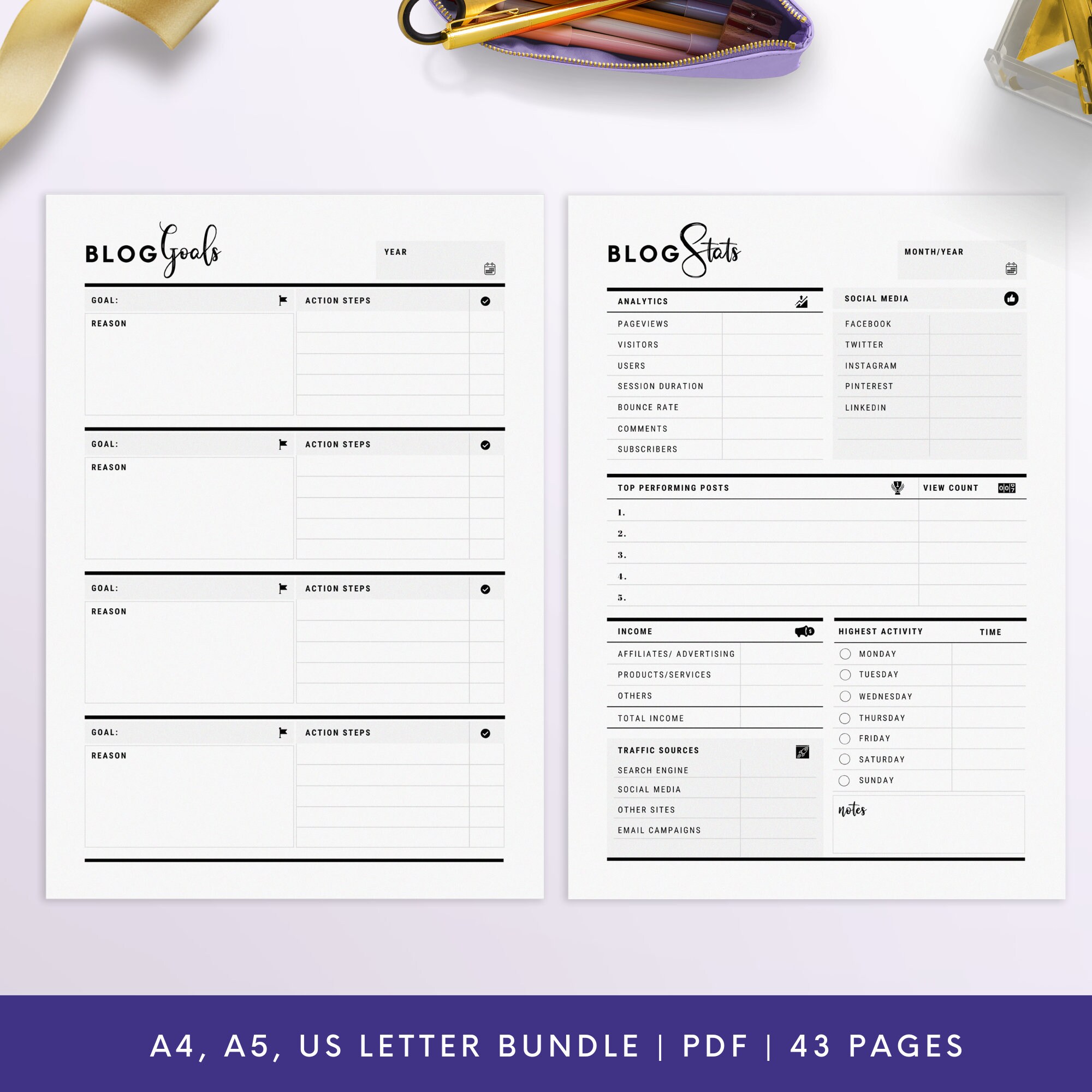 Ultimate Blog Planner, A4, A5, US Letter, Blogging Kit, Blogger Kit ...