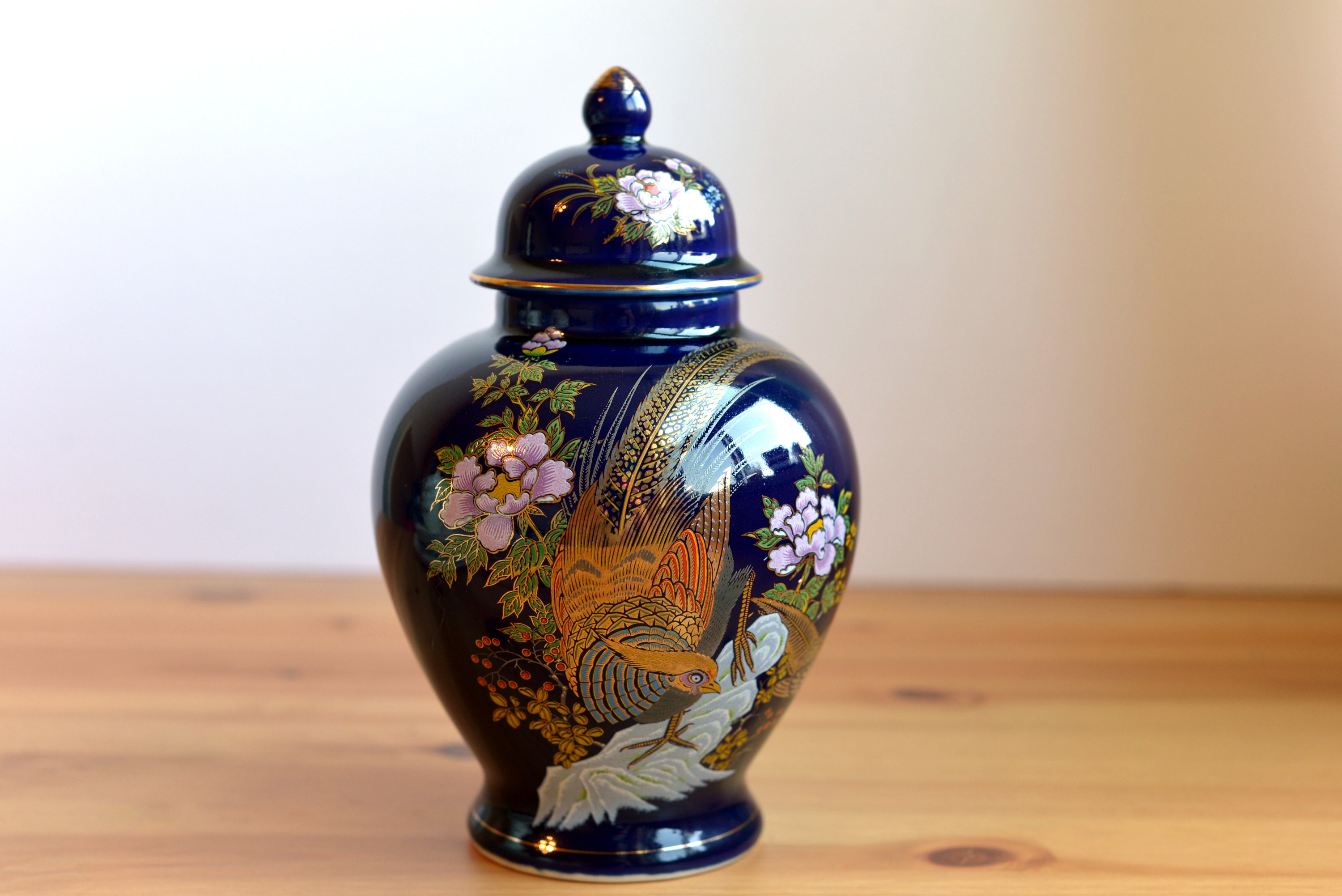 Big Vintage New CHOKIN Japanese Cobalt Blue VASE with Lid Etsy
