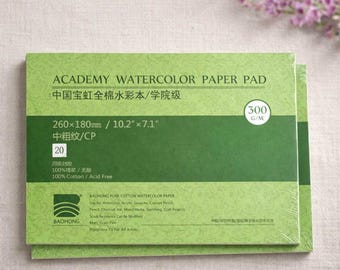 10.2"x7.1" Baohong Watercolor Paper Pad: 100% Cotton, 300gsm Cold Press