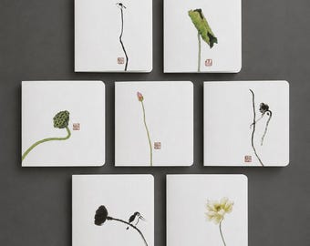 7 Unique Designs Chinese Ink Botanical Bird Cards with Envelope, Minimalist Floral Stationery, All Occasion Notes