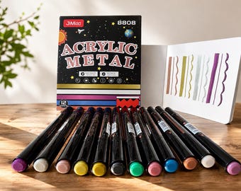 Metallic Acrylic Paint Markers, Dual Tip Brush Chisel, 12 Colors